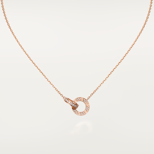 [Regalia Jewelry]LOVE 7.6MM NECKLACE ROSE GOLD AND SILVER  FULL DIAMOND