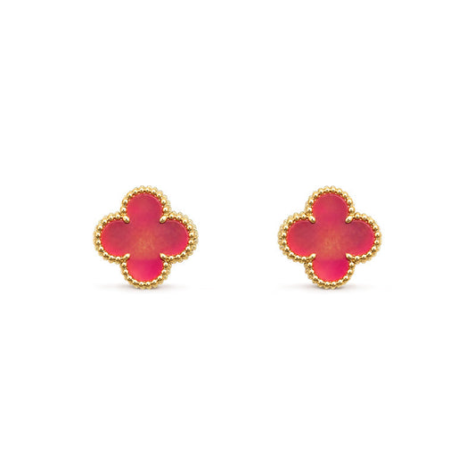 [Regalia Jewelry]NEW CLOVER 1 MOTIF PINK ENAMEL STUD EARRINGS
