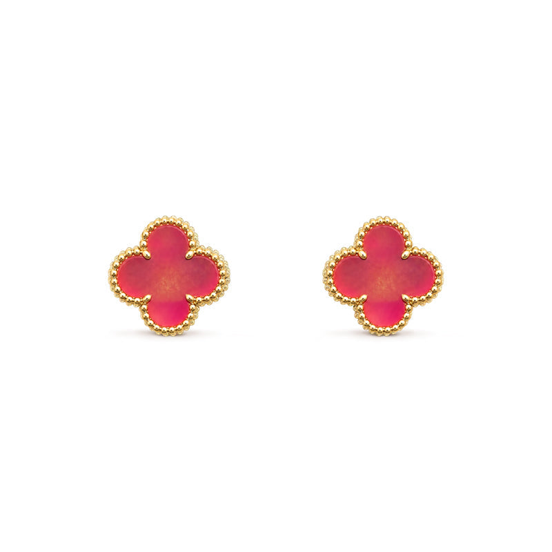 [Regalia Jewelry]NEW CLOVER 1 MOTIF PINK ENAMEL STUD EARRINGS
