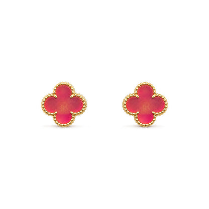 [Regalia Jewelry]NEW CLOVER 1 MOTIF PINK ENAMEL STUD EARRINGS