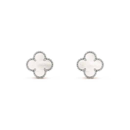 [Regalia Jewelry]CLOVER MEDIUM 1 MOTIFS  WHITE MOP EARRINGS SILVER