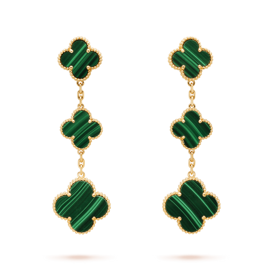 [Regalia Jewelry]CLOVER MALACHITE 3 MOTIFS GOLD