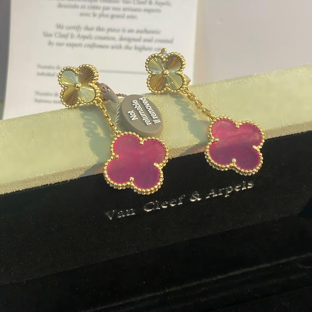 [Regalia Jewelry]NEW CLOVER 2 MOTIF PINK ENAMEL EARRINGS