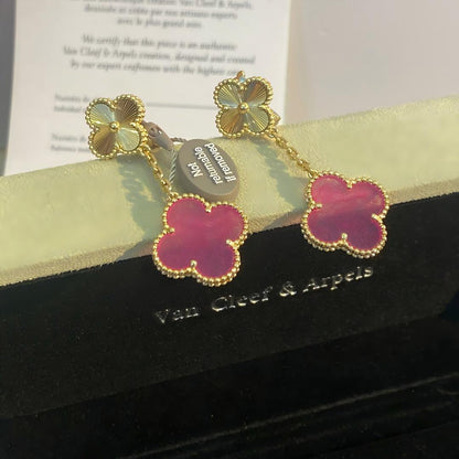 [Regalia Jewelry]NEW CLOVER 2 MOTIF PINK ENAMEL EARRINGS
