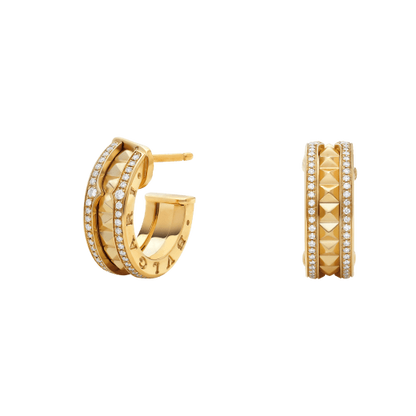 [Regalia Jewelry]ZERO 1 ROCK GOLD EARRINGS WITH STUDDED SPIRAL AND PAVED DIAMONDS