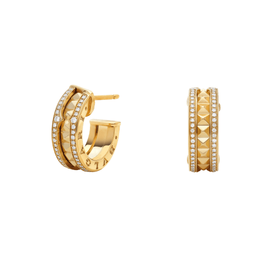 [Regalia Jewelry]ZERO 1 ROCK GOLD EARRINGS WITH STUDDED SPIRAL AND PAVED DIAMONDS