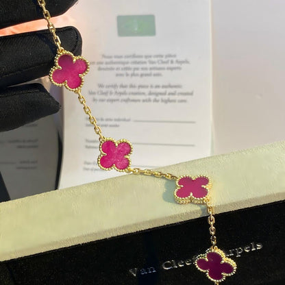 [Regalia Jewelry]CLOVER 5 MOTIFS PINK ENAMEL BRACELET