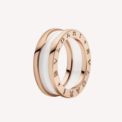 [Regalia Jewelry]ZERO 1 TWO-BAND LOOPS AND WHITE CERAMIC SPIRAL PINK GOLD RING