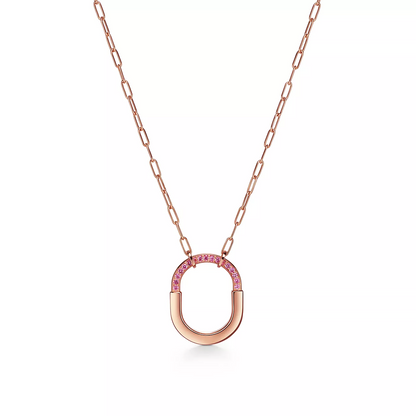 [Regalia Jewels]LOCK MEDIUM PENDANT PINK DIAMOND PINK GOLD NECKLACE