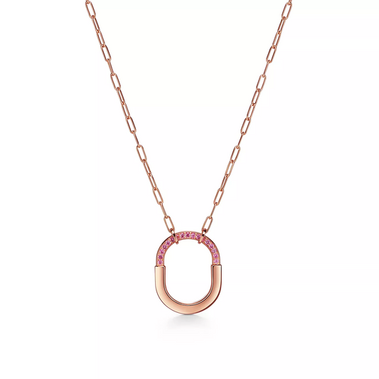 [Regalia Jewels]LOCK MEDIUM PENDANT PINK DIAMOND PINK GOLD NECKLACE