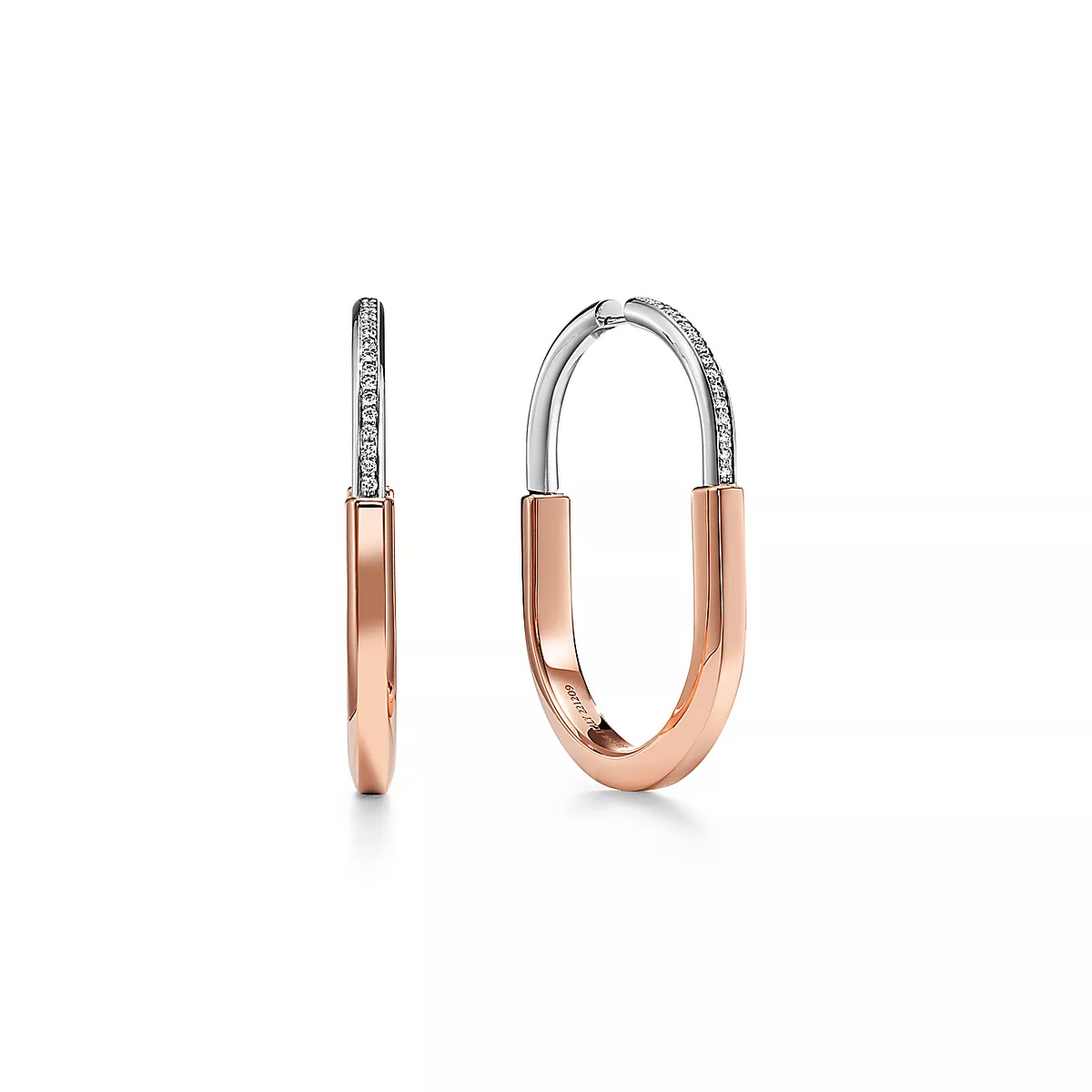 [Regalia Jewels]LOCK EARRINGS ROSE AND WHITE GOLD DIAMONDS EXTRA LARGE