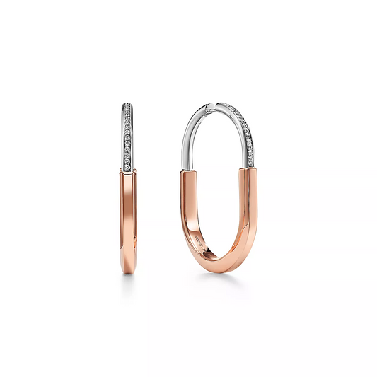 [Regalia Jewels]LOCK EARRINGS ROSE AND WHITE GOLD DIAMONDS EXTRA LARGE