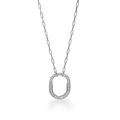 [Regalia Jewels]LOCK NECKLACE MEDIUM PENDANT SILVER PAVED DIAMONDS