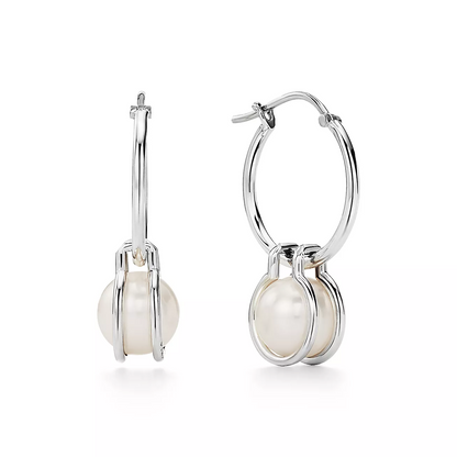 [Regalia Jewels]PEARL HOOP SILVER EARRINGS