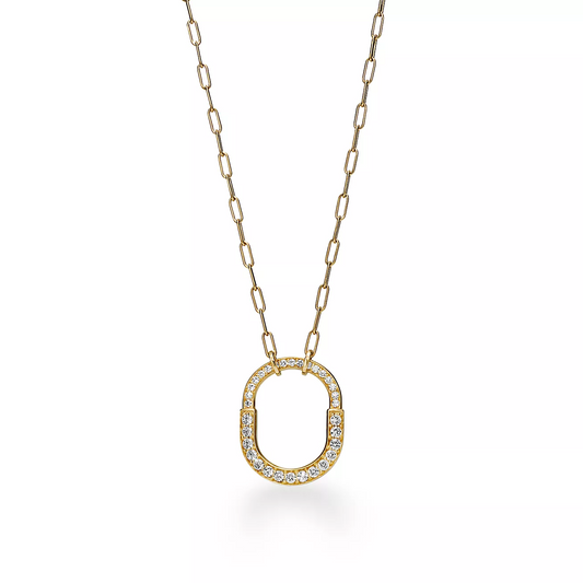 [Regalia Jewels]LOCK NECKLACE MEDIUM PENDANT GOLD PAVED DIAMONDS