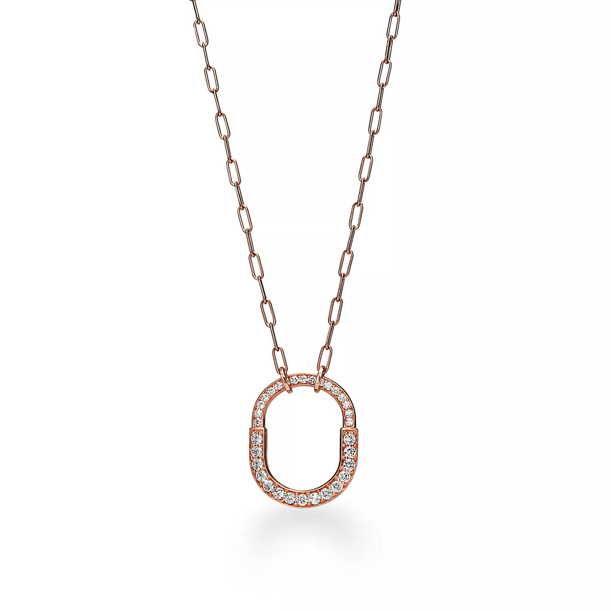 [Regalia Jewels]LOCK NECKLACE MEDIUM PENDANT PINK GOLD PAVED DIAMONDS