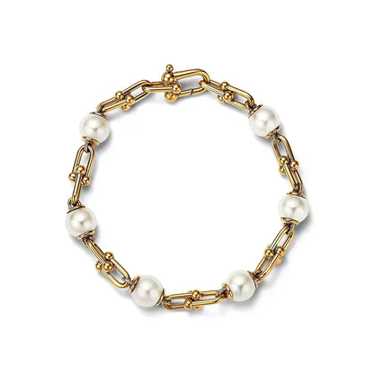 [Regalia Jewels]LINK BRACELET GOLD WITH FRESHWATER PEARLS