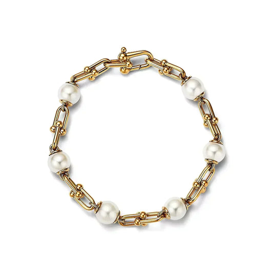 [Regalia Jewels]LINK BRACELET GOLD WITH FRESHWATER PEARLS