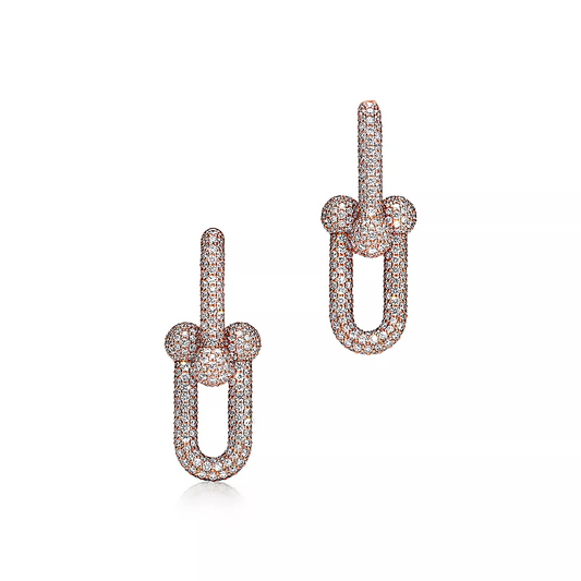 [Regalia Jewels]LARGE LINK EARRINGS PINK GOLD WITH PAVED DIAMONDS