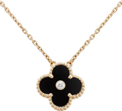 [Regalia Jewelry]CLOVER 15MM DIAMOND ONYX NECKLACE