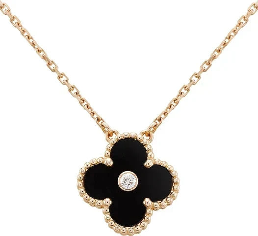 [Regalia Jewelry]CLOVER 15MM DIAMOND ONYX NECKLACE