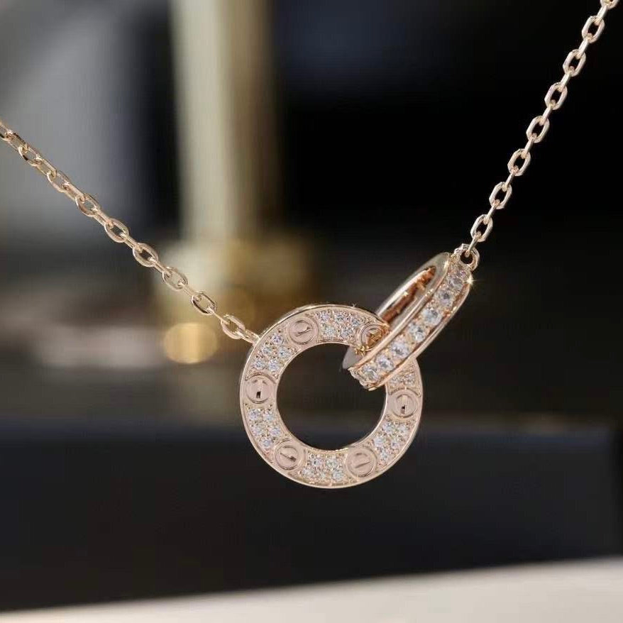 [Regalia Jewelry]LOVE 7.6MM NECKLACE ROSE GOLD AND SILVER  FULL DIAMOND