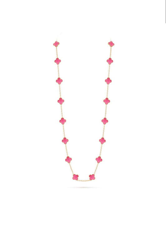 [Regalia Jewelry]CLOVER 20 MOTIFS PINK ENAMEL NECKLACE