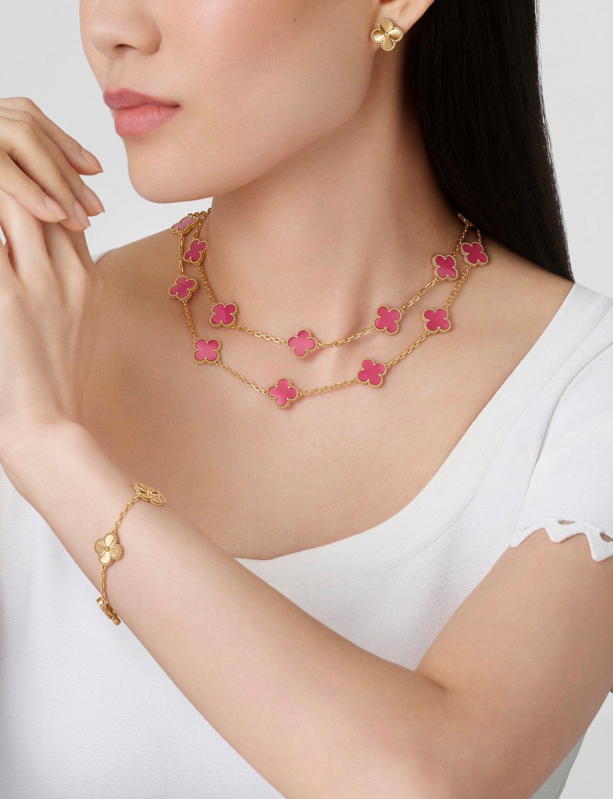 [Regalia Jewelry]CLOVER 20 MOTIFS PINK ENAMEL NECKLACE