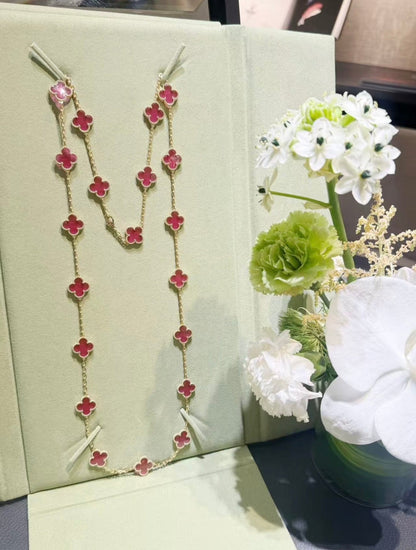 [Regalia Jewelry]CLOVER 20 MOTIFS PINK ENAMEL NECKLACE
