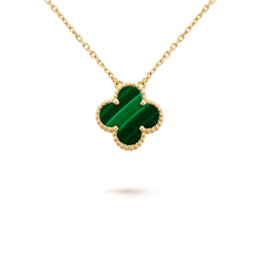 [Regalia Jewelry]CLOVER 15MM MALACHITE SINGLE FLOWER  NECKLACE
