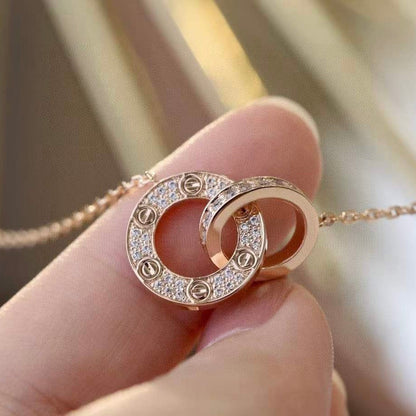[Regalia Jewelry]LOVE 7.6MM NECKLACE ROSE GOLD AND SILVER  FULL DIAMOND