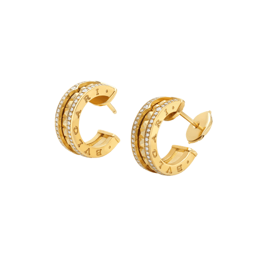[Regalia Jewelry]ZERO 1 ROCK GOLD EARRINGS WITH STUDDED SPIRAL AND PAVED DIAMONDS