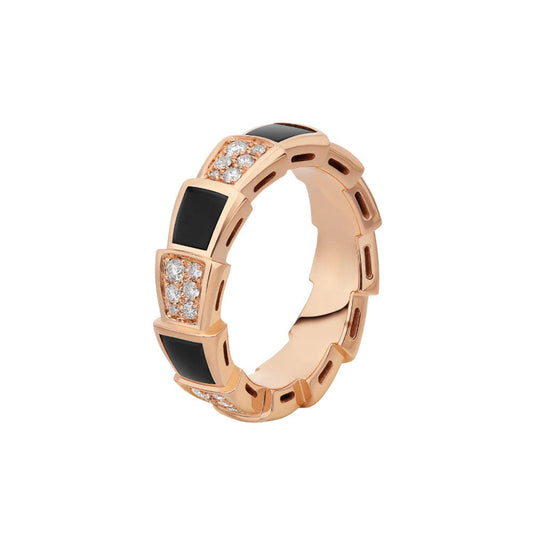 [Regalia Jewelry]SERPENTI RING PINK GOLD BLACK MOP DIAMOND PAVED 4MM