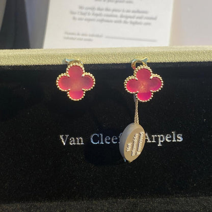 [Regalia Jewelry]NEW CLOVER 1 MOTIF PINK ENAMEL STUD EARRINGS