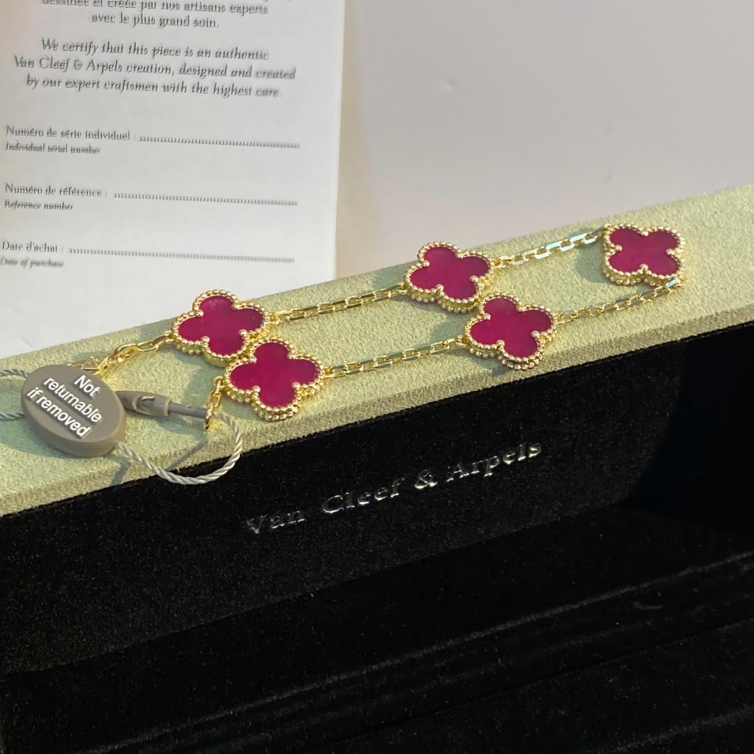 [Regalia Jewelry]CLOVER 5 MOTIFS PINK ENAMEL BRACELET