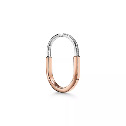 [Regalia Jewels]LOCK EARRINGS ROSE AND WHITE GOLD DIAMONDS EXTRA LARGE