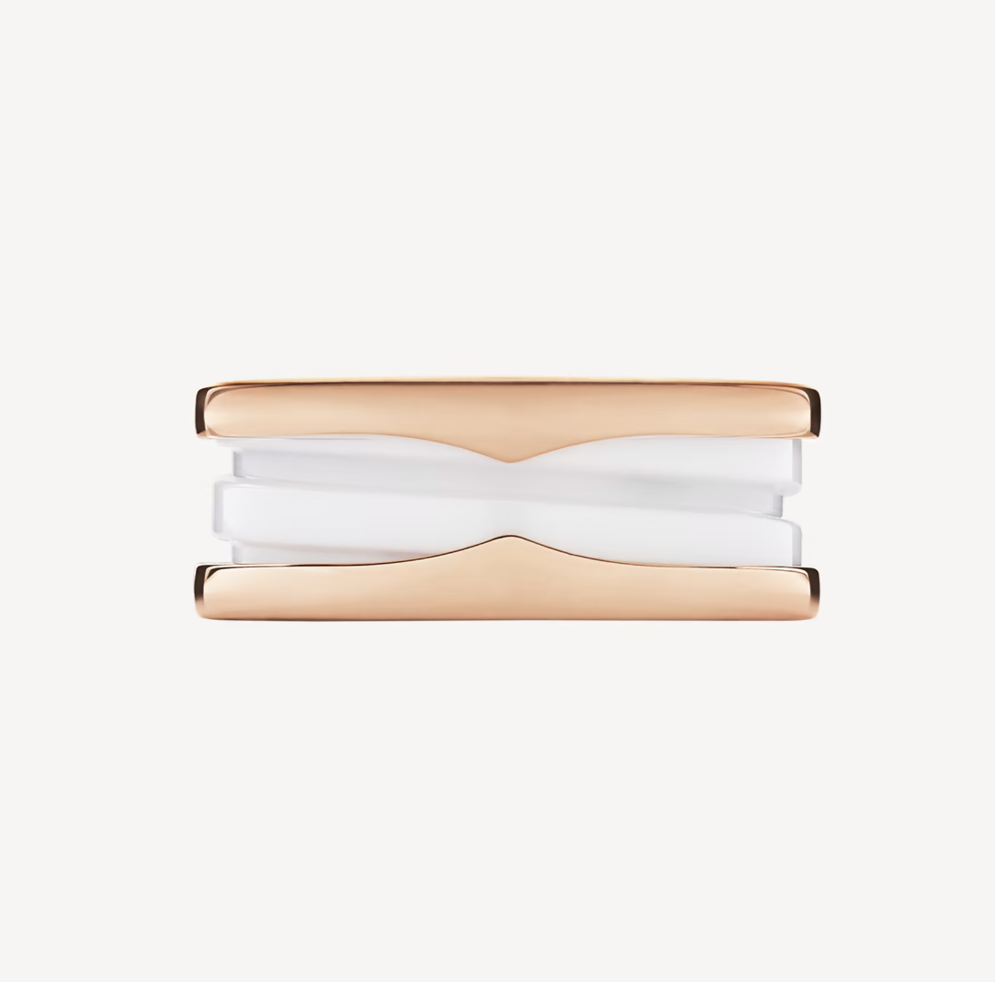 [Regalia Jewelry]ZERO 1 TWO-BAND LOOPS AND WHITE CERAMIC SPIRAL PINK GOLD RING