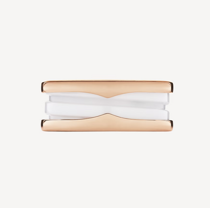 [Regalia Jewelry]ZERO 1 TWO-BAND LOOPS AND WHITE CERAMIC SPIRAL PINK GOLD RING
