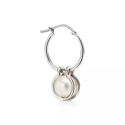 [Regalia Jewels]PEARL HOOP SILVER EARRINGS