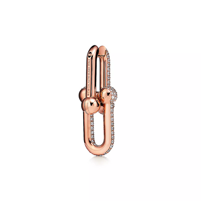[Regalia Jewels]LARGE LINK EARRINGS PINK GOLD WITH PAVED DIAMONDS