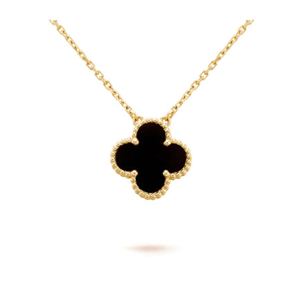[Regalia Jewelry]CLOVER 15MM BLACK ONYX SINGLE FLOWER NECKLACE