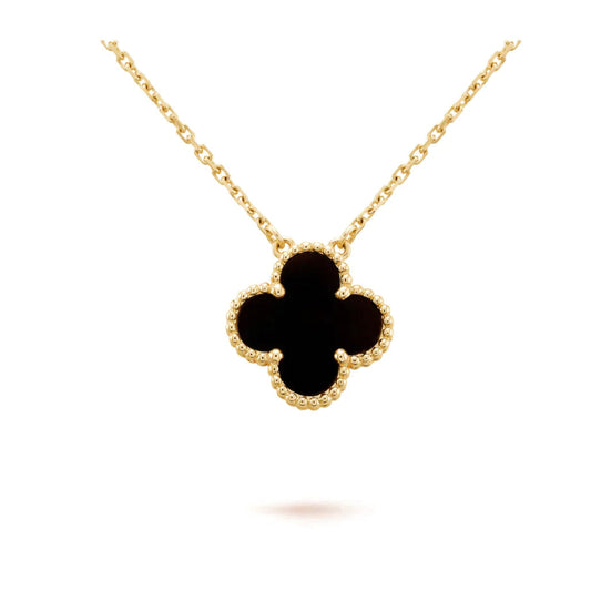 [Regalia Jewelry]CLOVER 15MM BLACK ONYX SINGLE FLOWER NECKLACE