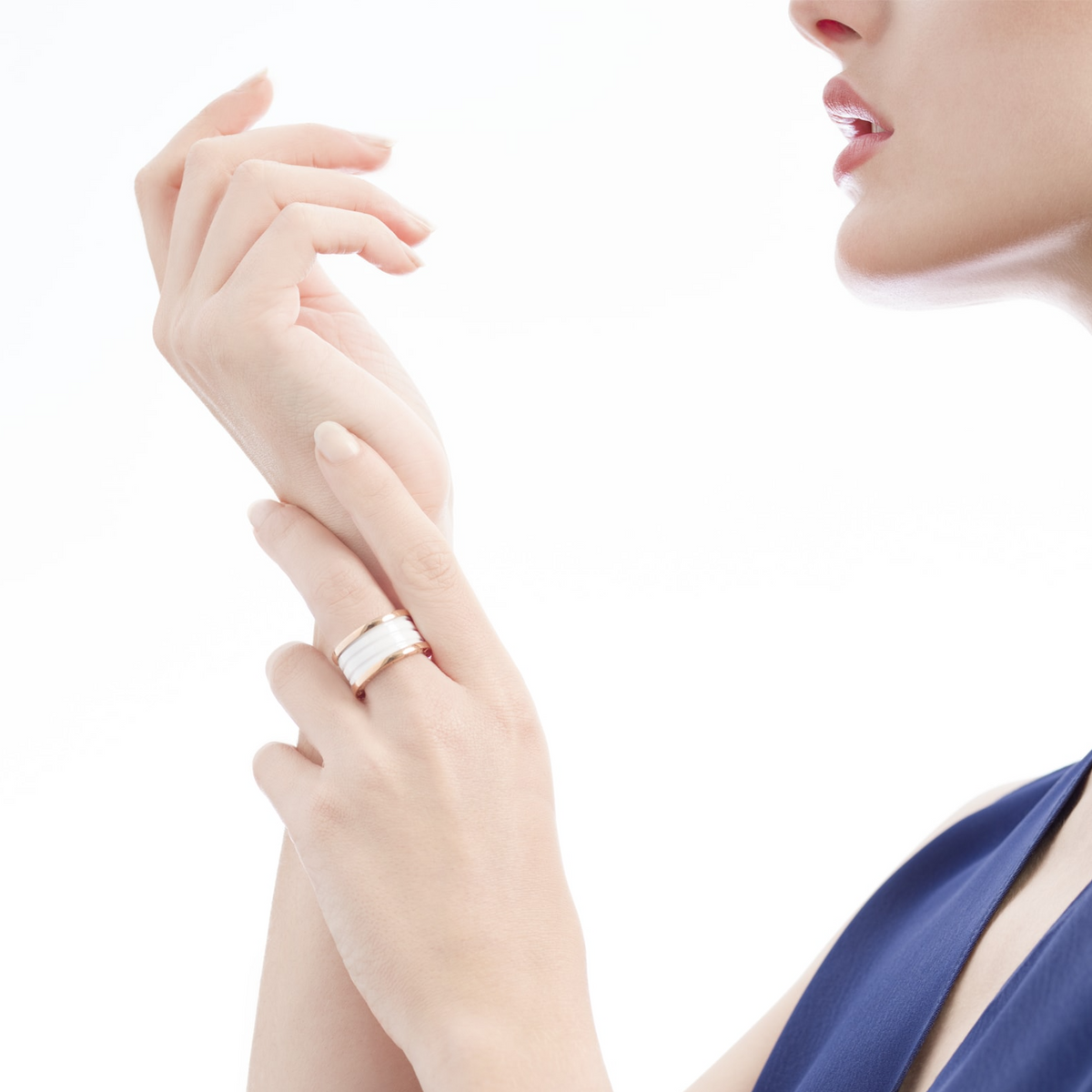 [Regalia Jewelry]ZERO 1 FOUR-BAND LOOPS AND WHITE CERAMIC SPIRAL PINK GOLD RING