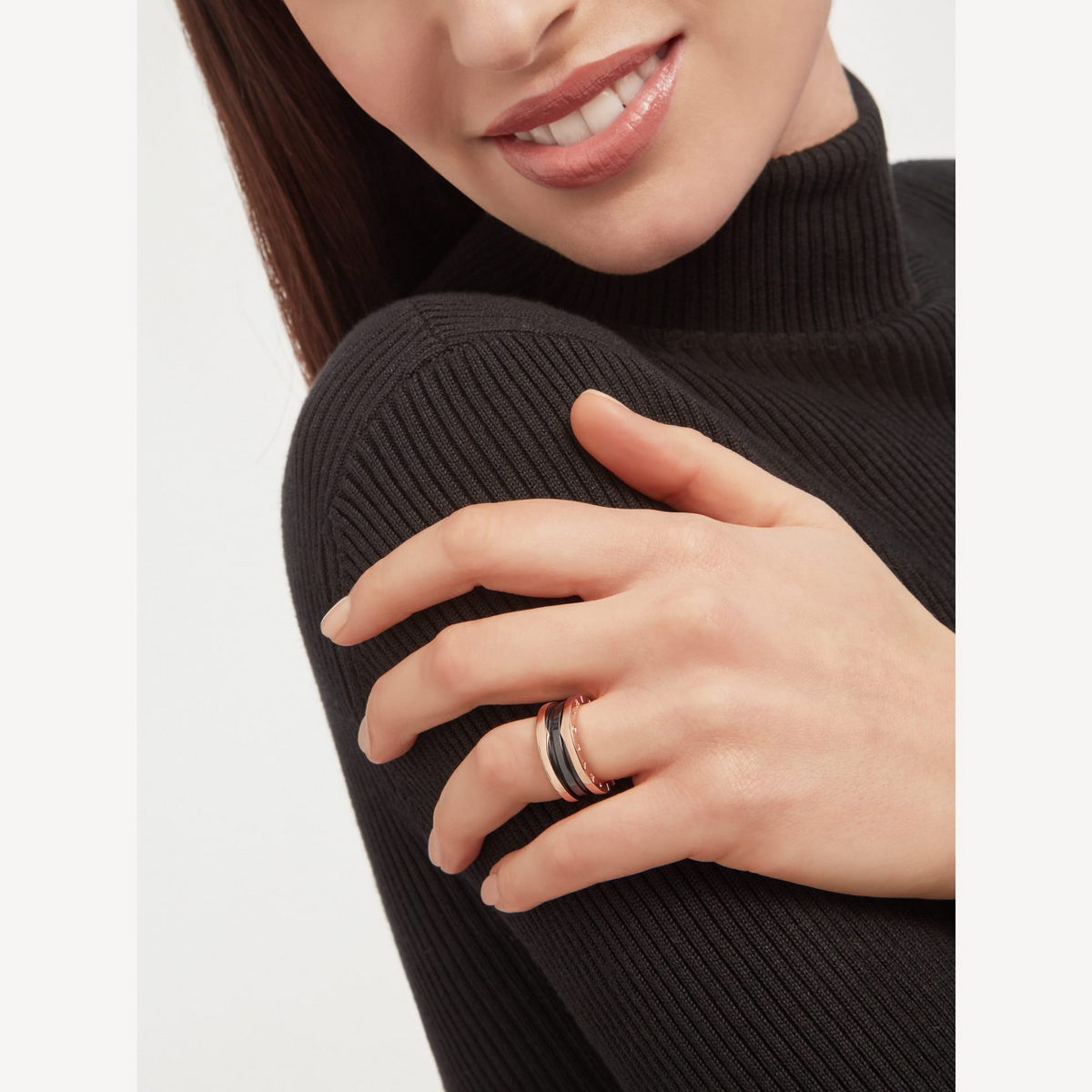 [Regalia Jewelry]ZERO 1 TWO-BAND LOOPS AND BLACK CERAMIC PINK GOLD RING