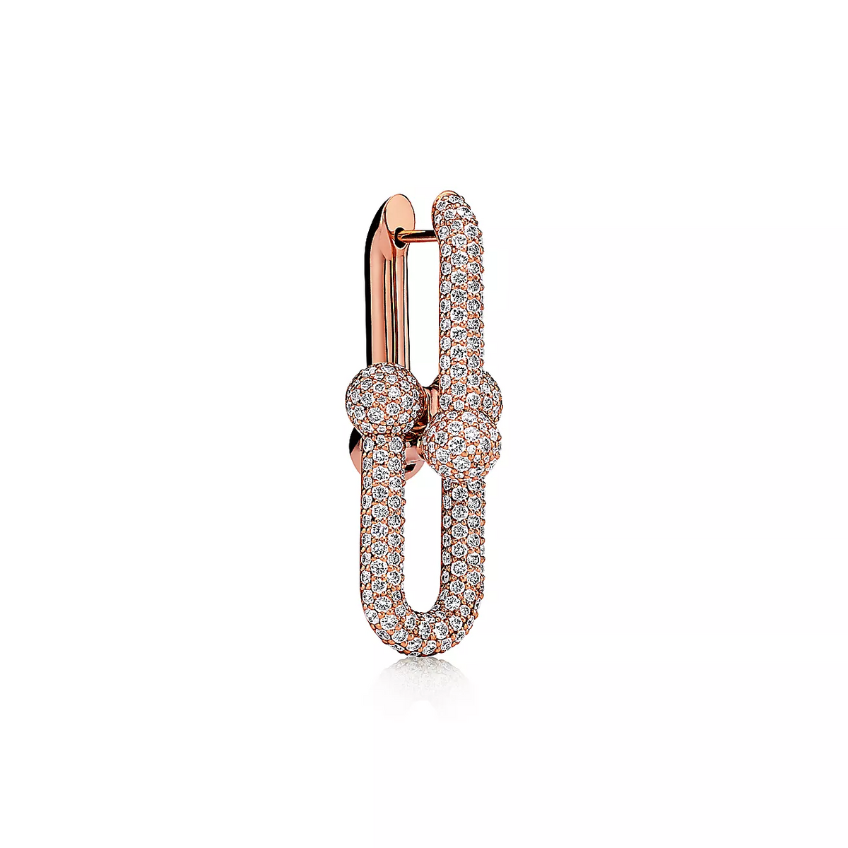[Regalia Jewels]LARGE LINK EARRINGS PINK GOLD WITH PAVED DIAMONDS