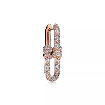 [Regalia Jewels]LARGE LINK EARRINGS PINK GOLD WITH PAVED DIAMONDS