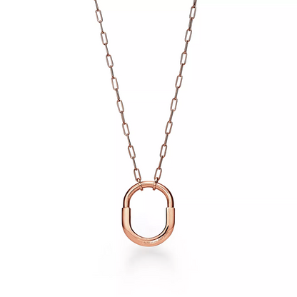 [Regalia Jewels]LOCK NECKLACE MEDIUM PENDANT PINK GOLD PAVED DIAMONDS