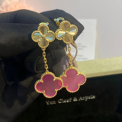 [Regalia Jewelry]NEW CLOVER 2 MOTIF PINK ENAMEL EARRINGS