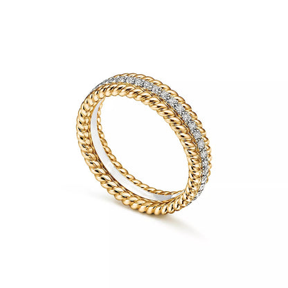 [Regalia Jewels]ROPE TWO-ROW GOLD DIAMOND RING