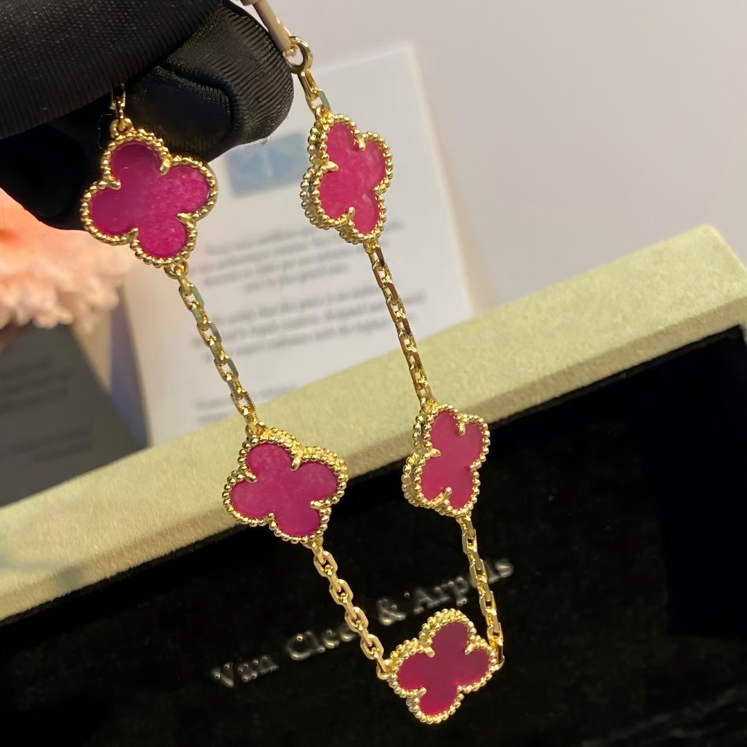 [Regalia Jewelry]CLOVER 5 MOTIFS PINK ENAMEL BRACELET